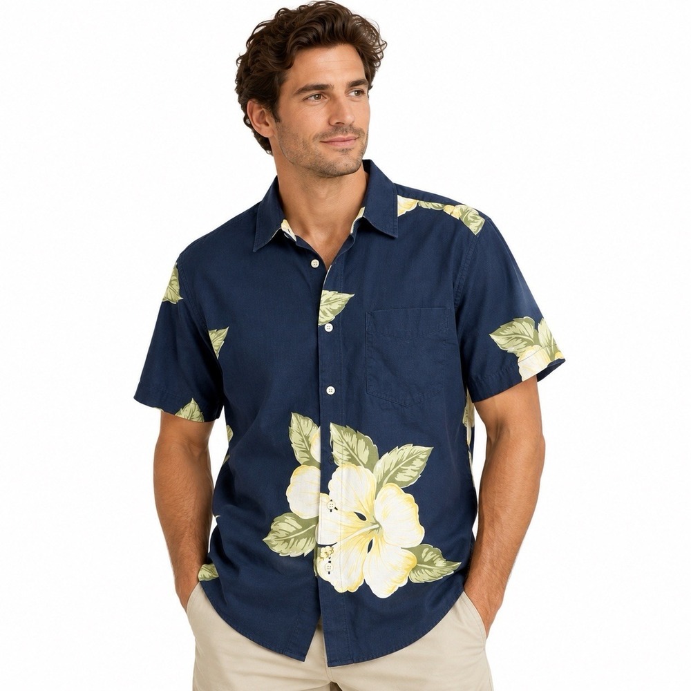Nautica Shirt Mens Large Hawaiian Tropical Casual Button Up Floral Short Sleeve - Picture 1 of 10